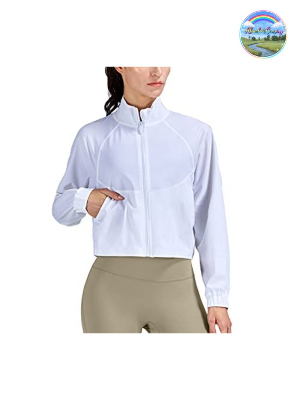 Women's UPF 50+ Athletic Running Track Zip Up Cropped Jacket